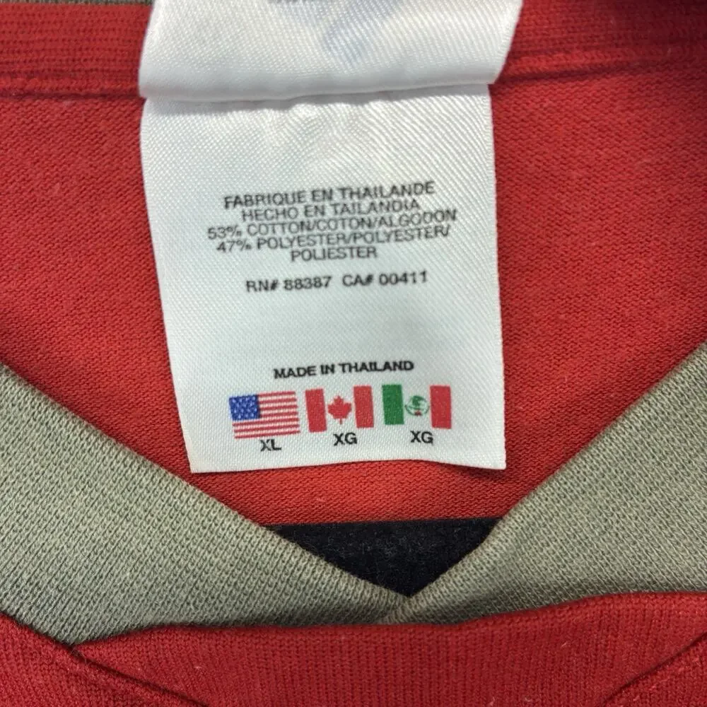 Vintage Adidas Men’s XL Red V-Neck T-Shirt Embroidered Logo Side Stripe Tee